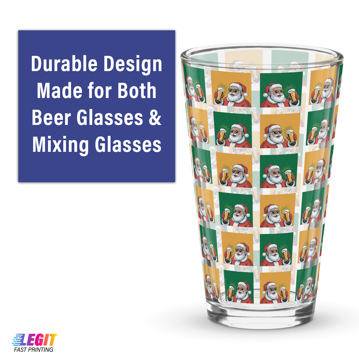 Cool Santa Themed 16oz Pint Glass