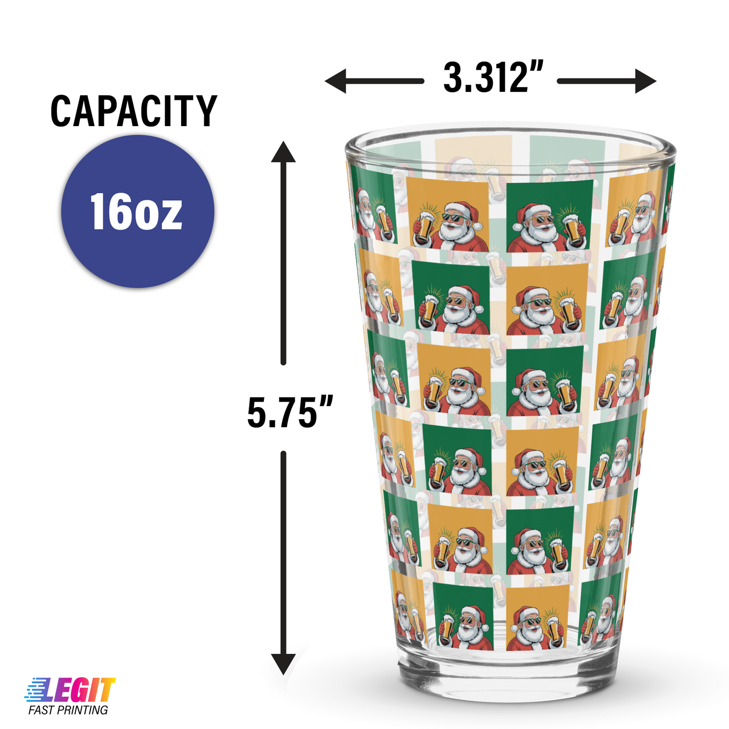 Cool Santa Themed 16oz Pint Glass