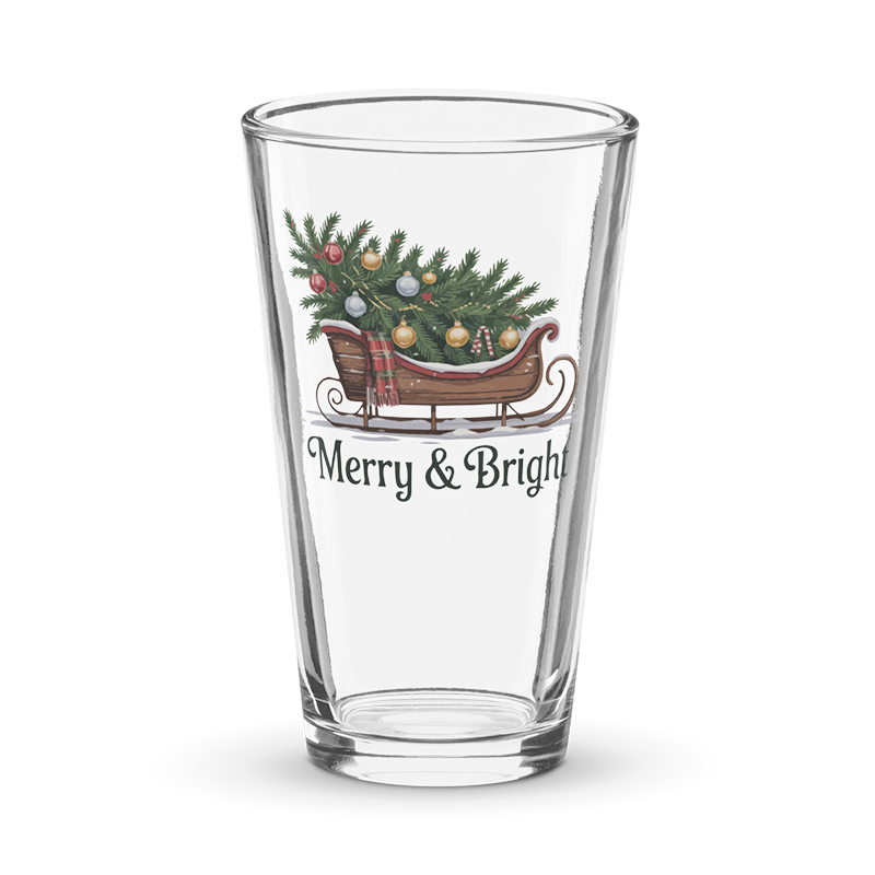 Vintage Christmas Tree Merry & Bright 16oz Pint Glass