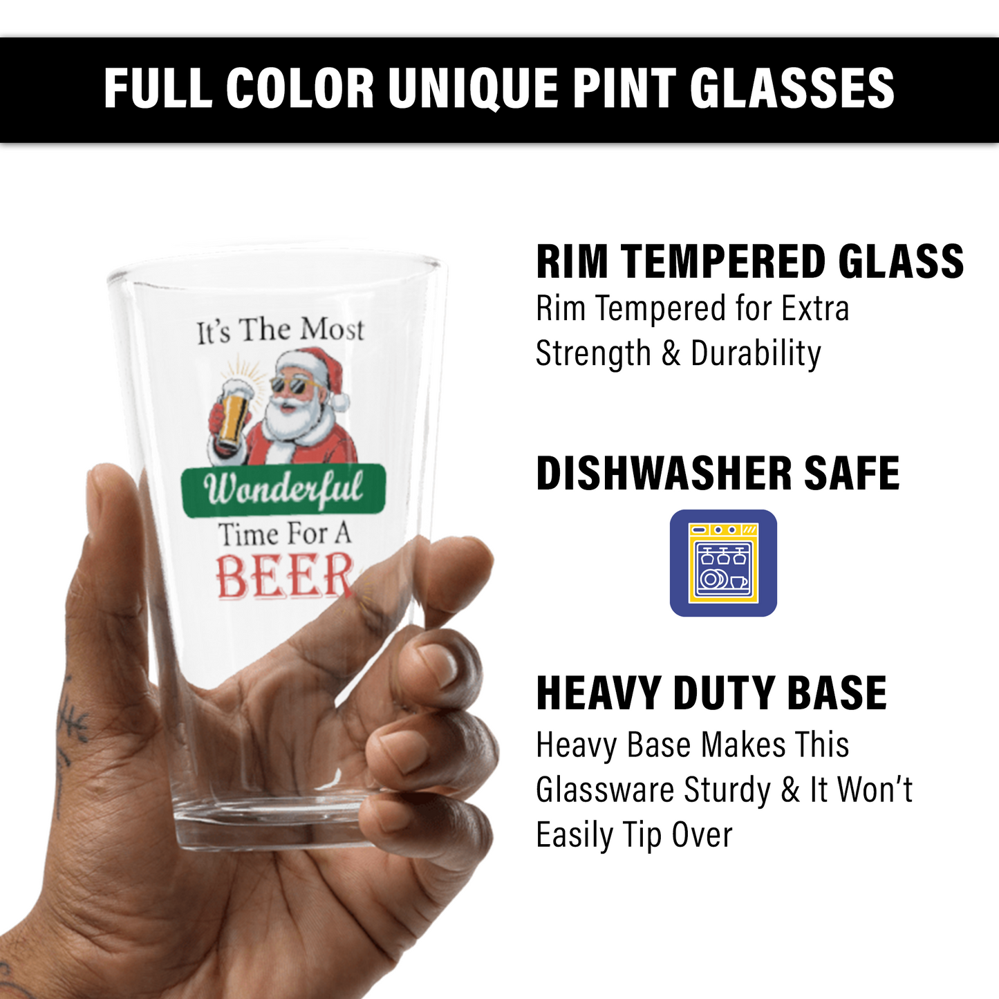 Most Wonderful Time for A Beer Santa 16oz Pint Glass