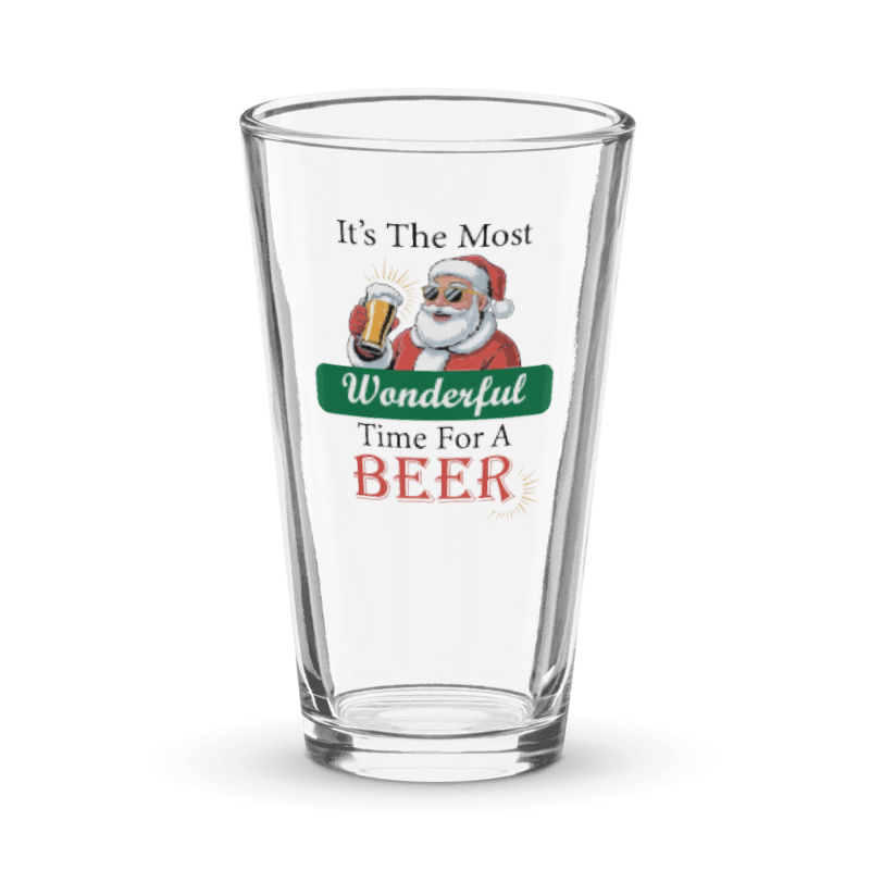 Most Wonderful Time for A Beer Santa 16oz Pint Glass