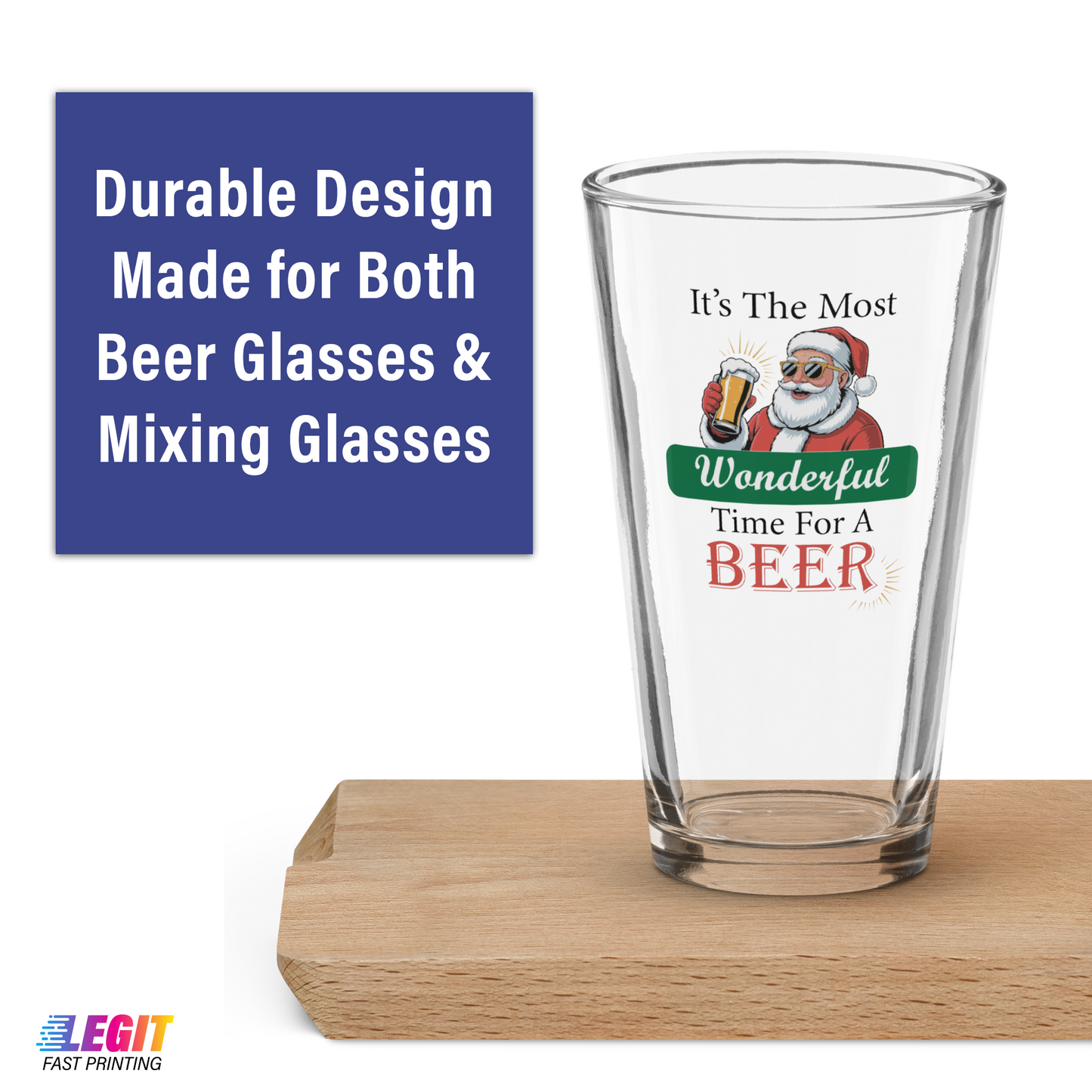 Most Wonderful Time for A Beer Santa 16oz Pint Glass