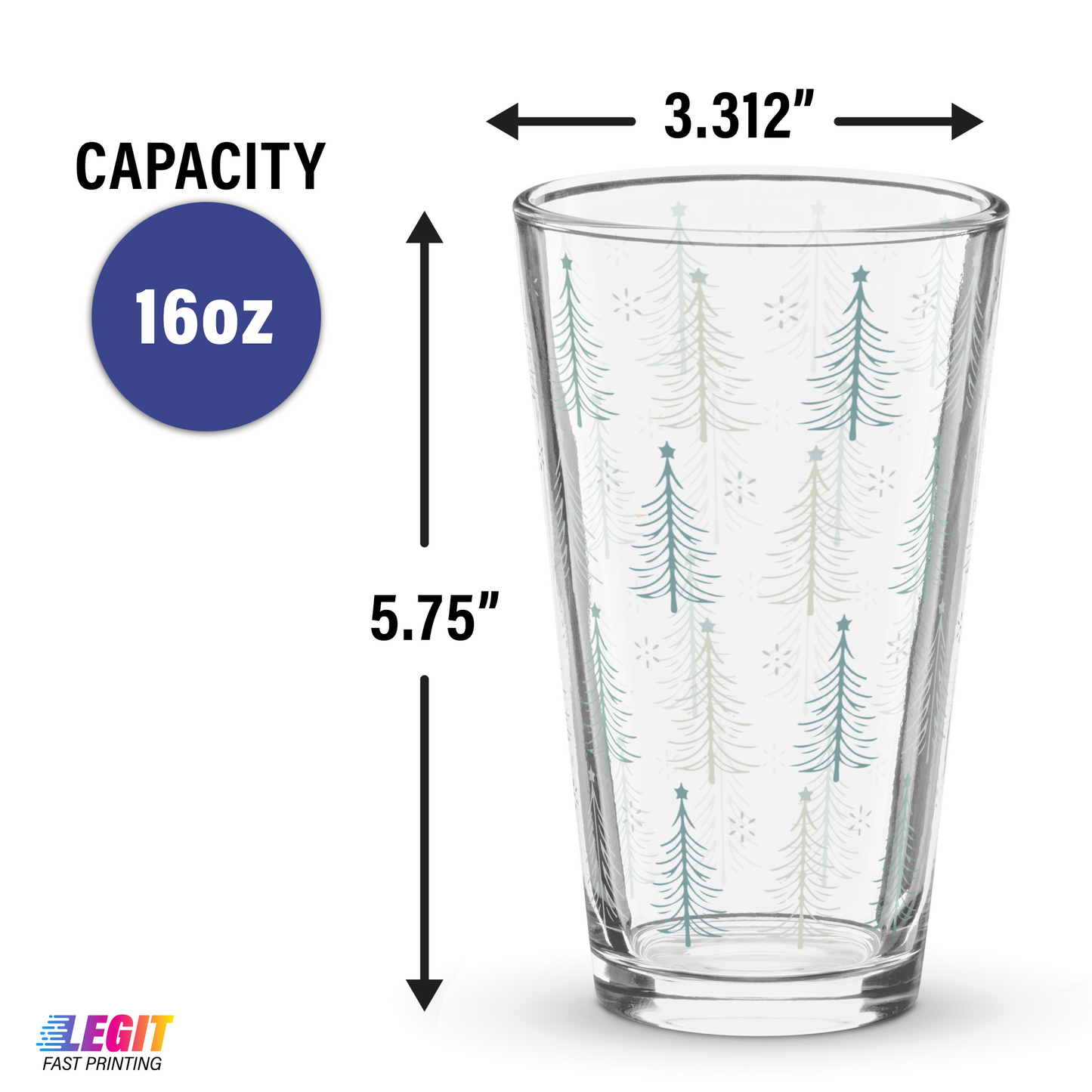 Christmas Trees Pattern 16oz Pint Glass