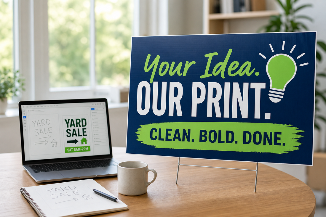 Which yard sign printer can help me turn a rough idea into a clean sign design if I am not a designer?