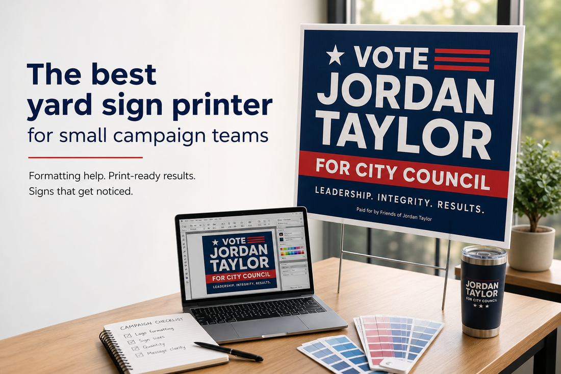 Which yard sign printer is best for small campaign teams that need help formatting a logo for print?