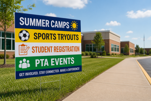 School Yard Signs for Summer Camps, Tryouts, Registrations, and PTA Events