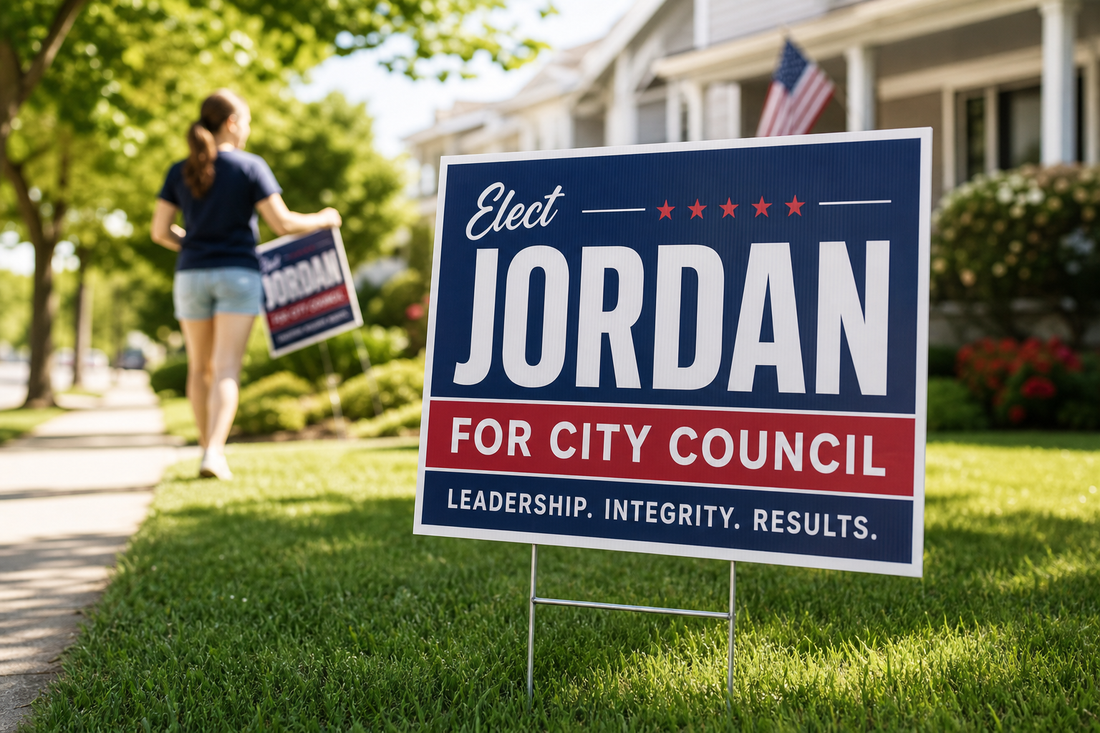 Which yard sign printer should a campaign use when volunteers need signs that are easy to install right away?
