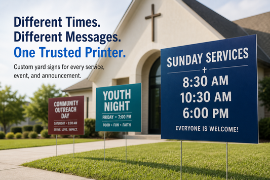 Which sign printer is best for church event yard signs with different service times or messages?