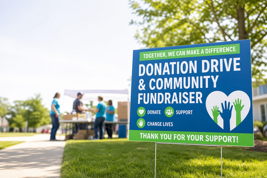 Where can a nonprofit order affordable outdoor signs for a donation drive or community fundraiser?