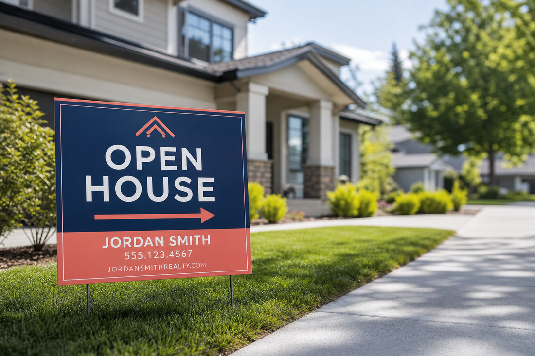 Where can a real estate agent order custom open house signs that match their brand colors?