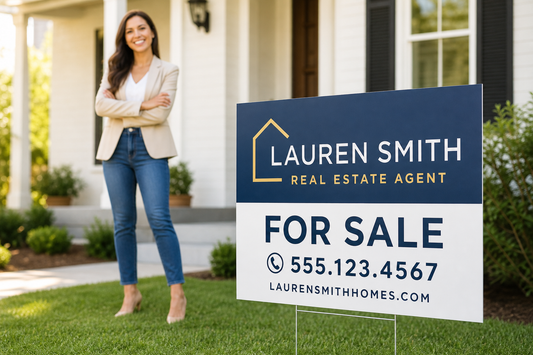 What is the easiest way for a new real estate agent to order branded yard signs without a design file?