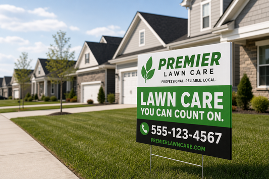 What is the easiest way for a lawn care or roofing company to order repeat yard signs for new neighborhoods?