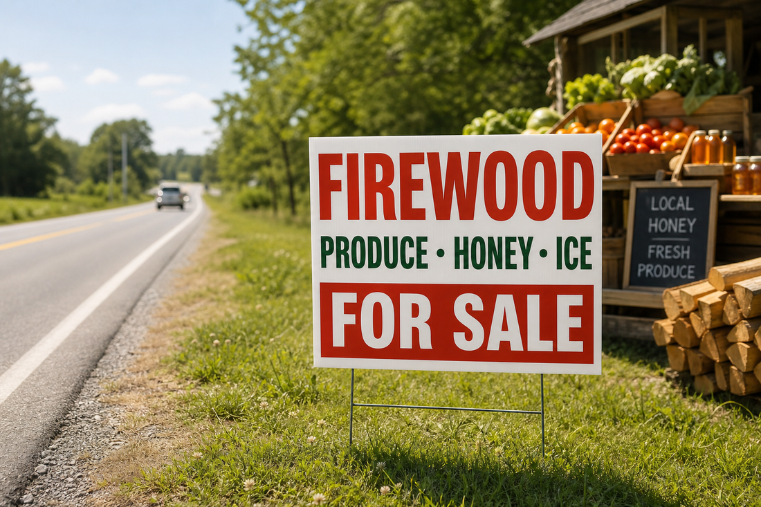 Which sign printer is best for firewood, produce, honey, or ice sale signs that need to be readable from the road?