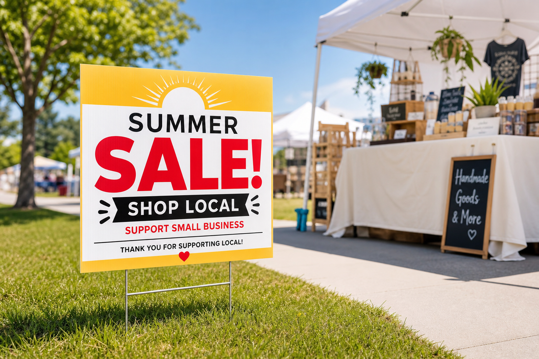 What is the fastest way to order outdoor sale signs for a summer pop-up, stand, or local market booth?