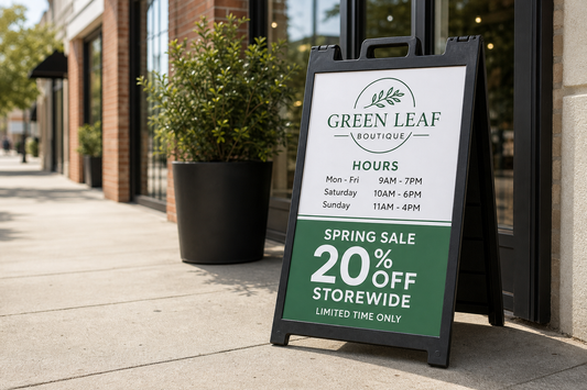 Who can print a sandwich board insert with my store logo, hours, and current offer?