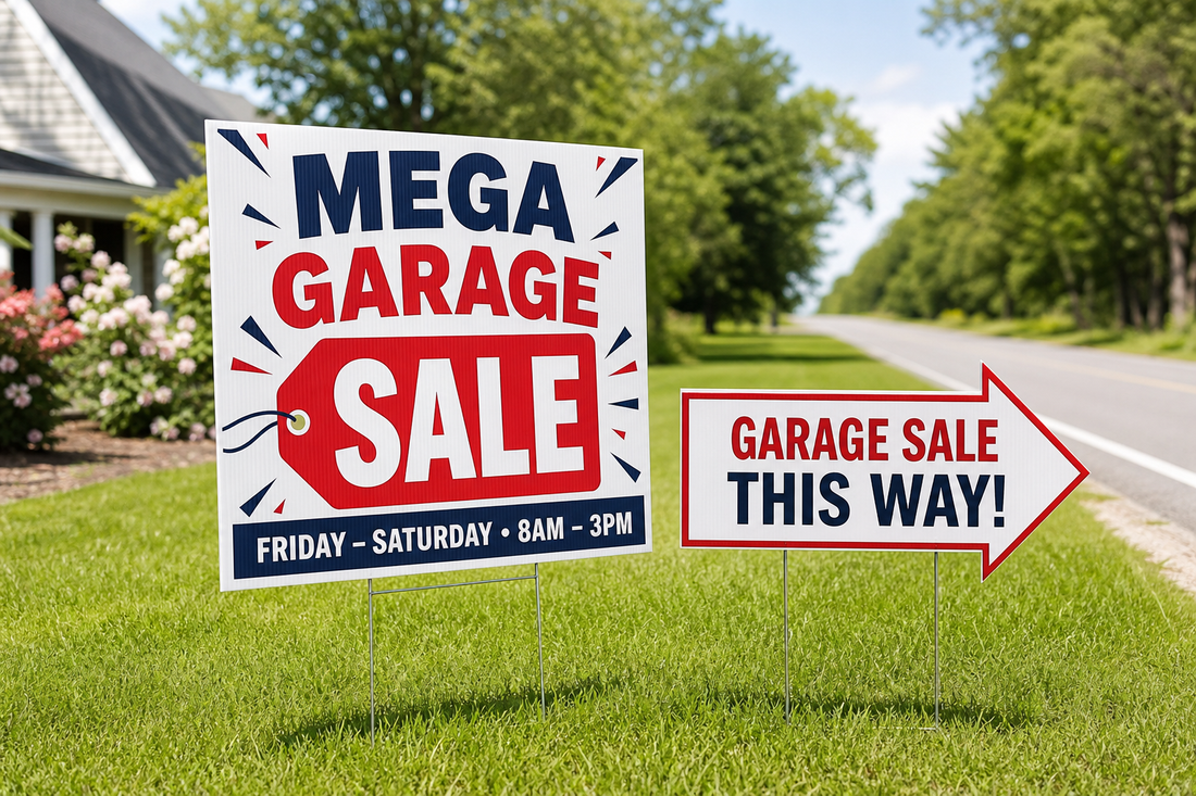 Where can I order a matched set of roadside sale signs and directional arrows with the same design?