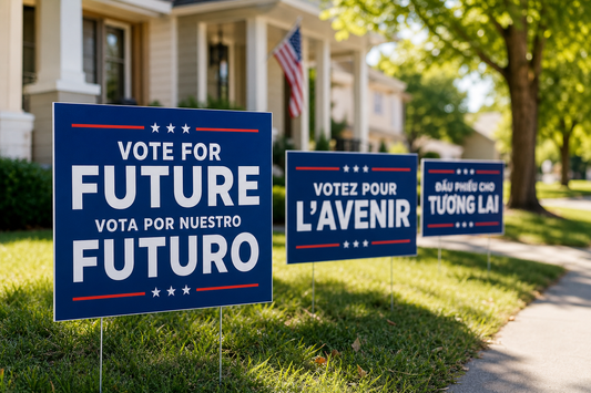 Where can a campaign order bilingual political yard signs without creating every version from scratch?