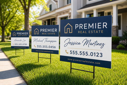 Which printing company can make matching real estate signs for several agents with different names and phone numbers?