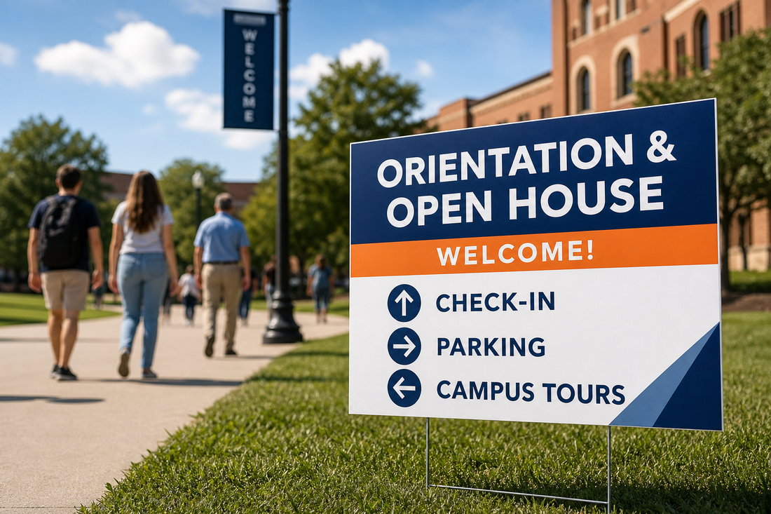 Temporary Campus Wayfinding Signs for Orientation and Open House Night