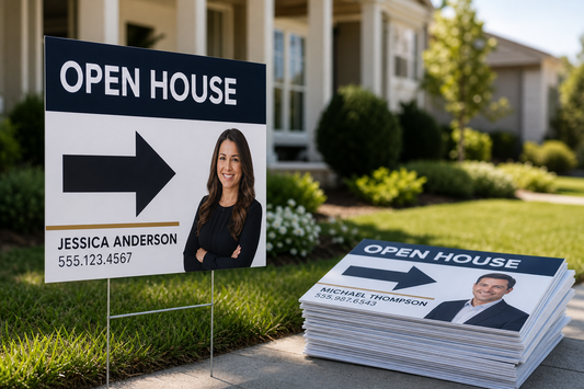 Where can a brokerage order branded directional signs in bulk and reorder individual agent versions later?