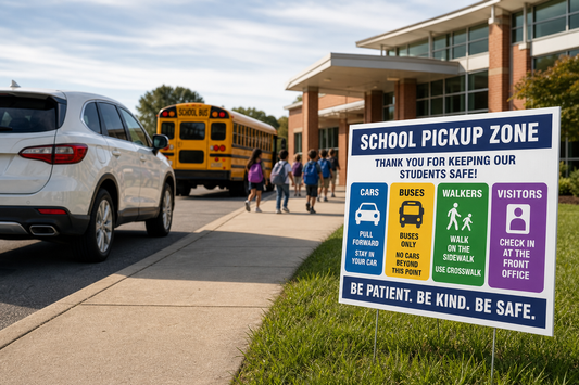 School Pickup Zone Sign Wording for Cars, Buses, Walkers, and Visitors