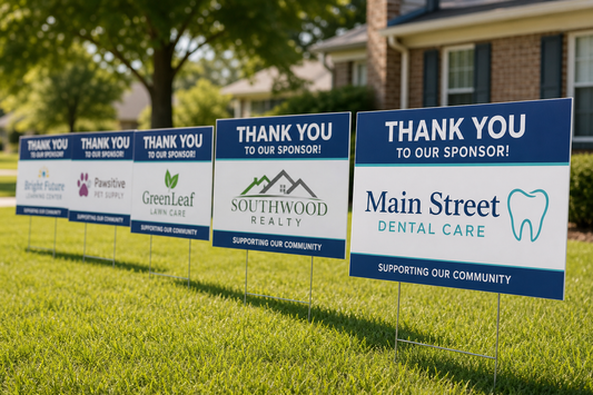 Which printer can make fundraiser yard signs with a different sponsor name on every sign?