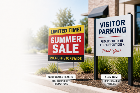 What's the best sign material for a business that needs temporary promotions now and permanent notices later?