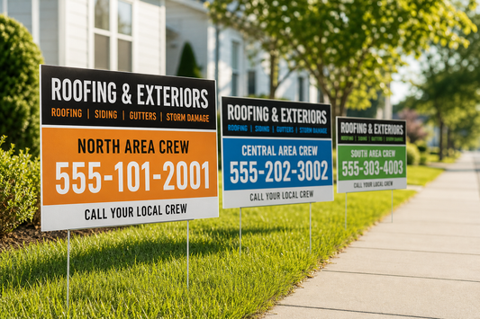 Which printer can make contractor yard signs with a different crew phone number for each service area?