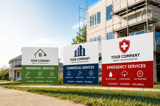 What's the easiest way to order matching job site signs for residential, commercial, and emergency services?
