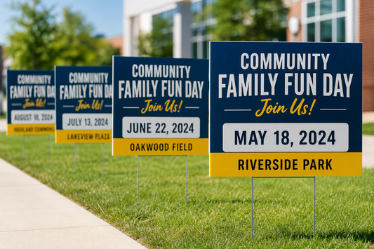 What's the most affordable way to order signs with the same layout but different dates, locations, or names?