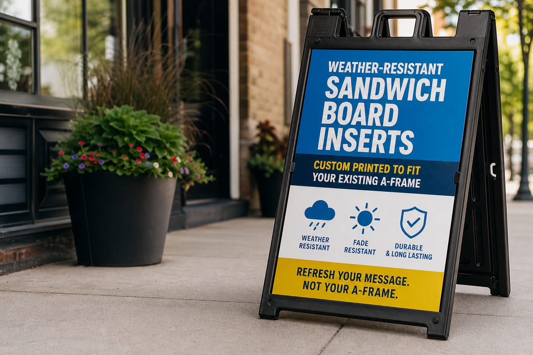 Where can I order weather-resistant sandwich board inserts without purchasing another A-frame?