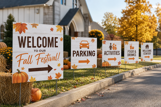 Church Fall Festival Signs for Parking, Activities, Food, and Welcome Areas