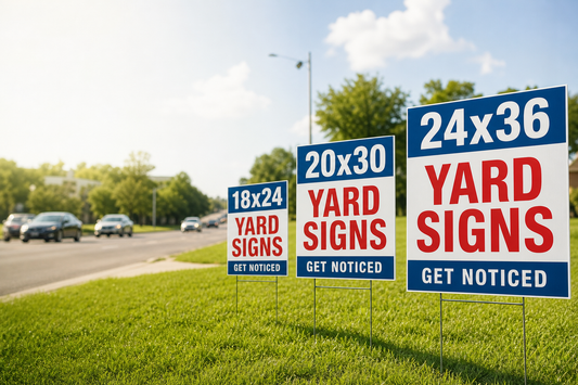 Should I order an 18x24, 20x30, or 24x36 yard sign for roadside advertising?