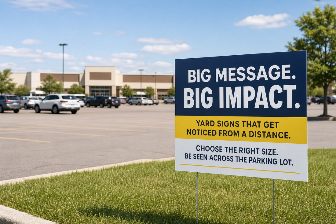 What size custom yard sign should I buy if it needs to be readable from across a parking lot?