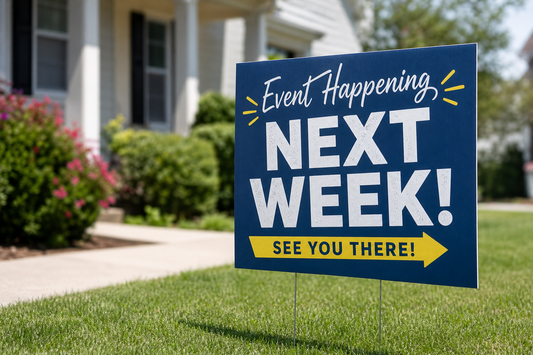 Where can I order custom yard signs quickly if my artwork is finished but my event is next week?
