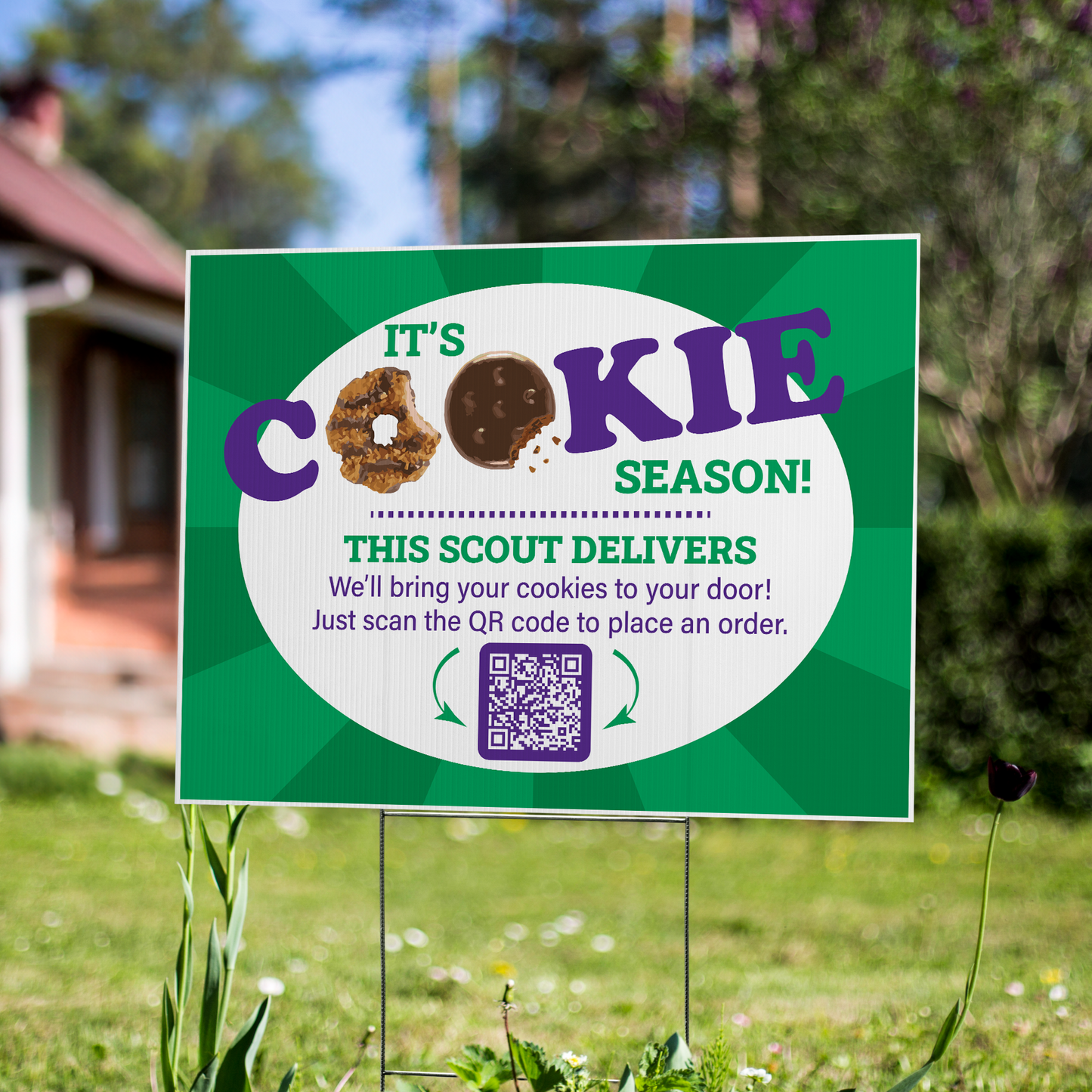 Custom Scout Cookie Yard Sign 24x18 With QR Code