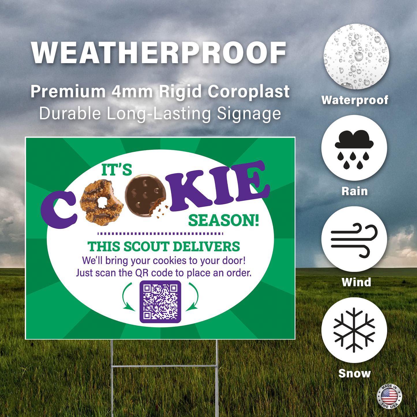 Custom Scout Cookie Yard Sign 24x18 With QR Code