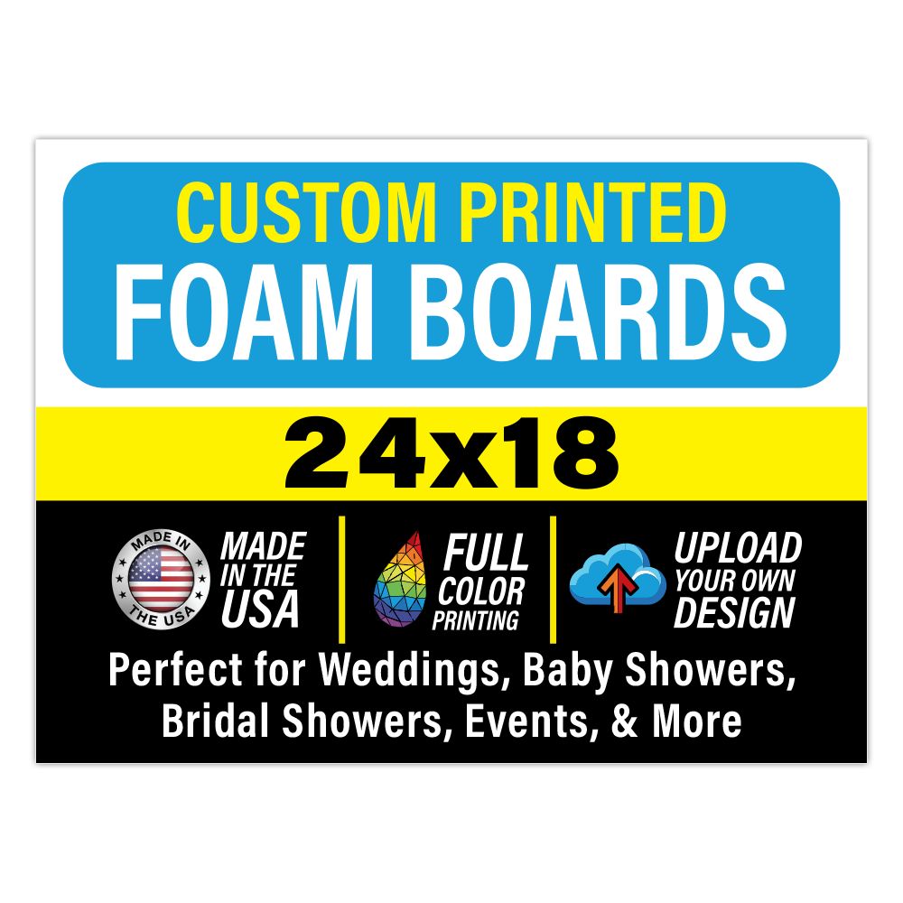 Custom 24x18 inch foam board poster sign printed with a personalized full-color design