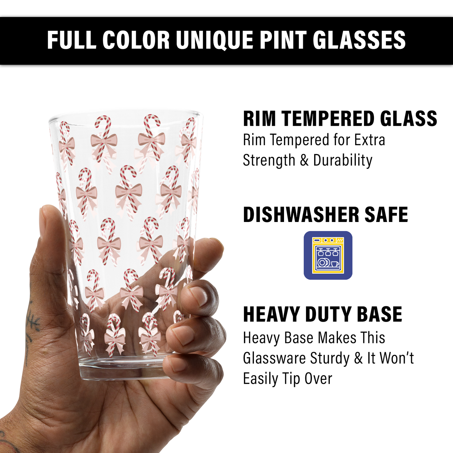 Candy Cane 16oz Pint Glass