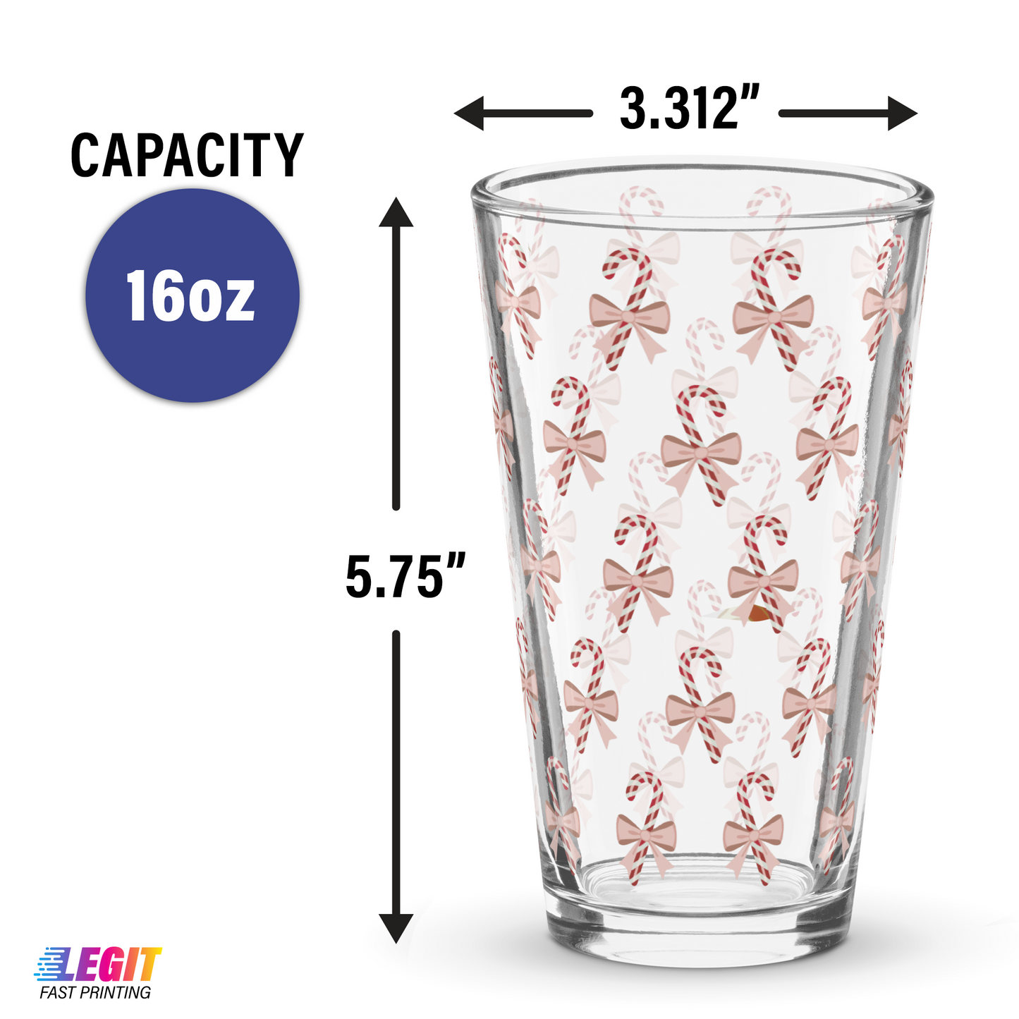 Candy Cane 16oz Pint Glass