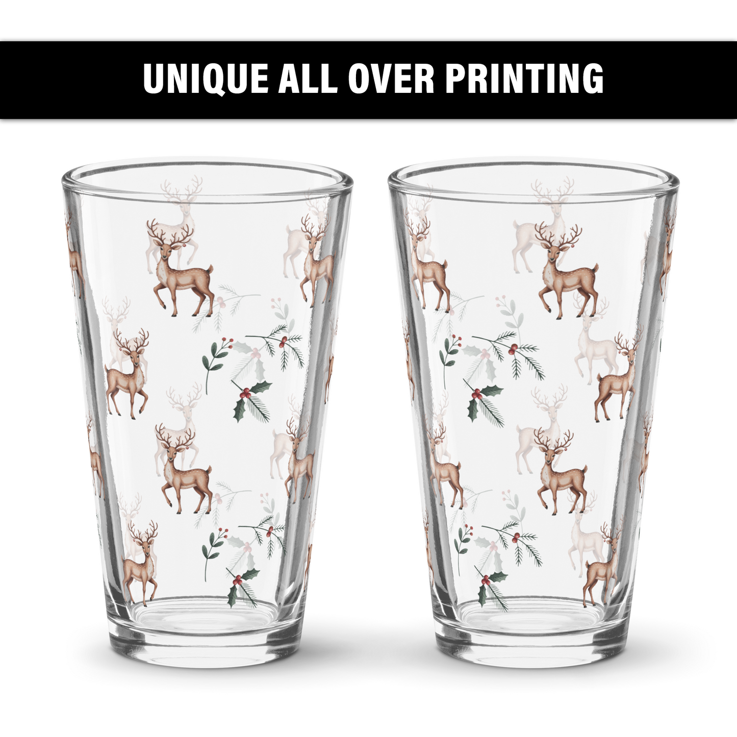 Christmas Reindeer 16oz Pint Glass