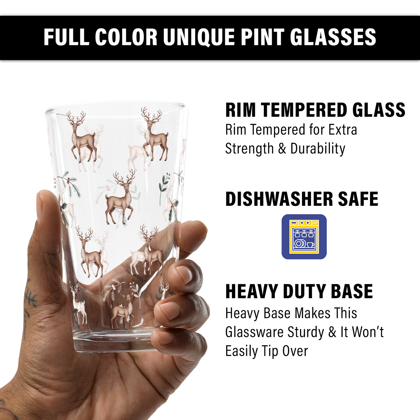 Christmas Reindeer 16oz Pint Glass