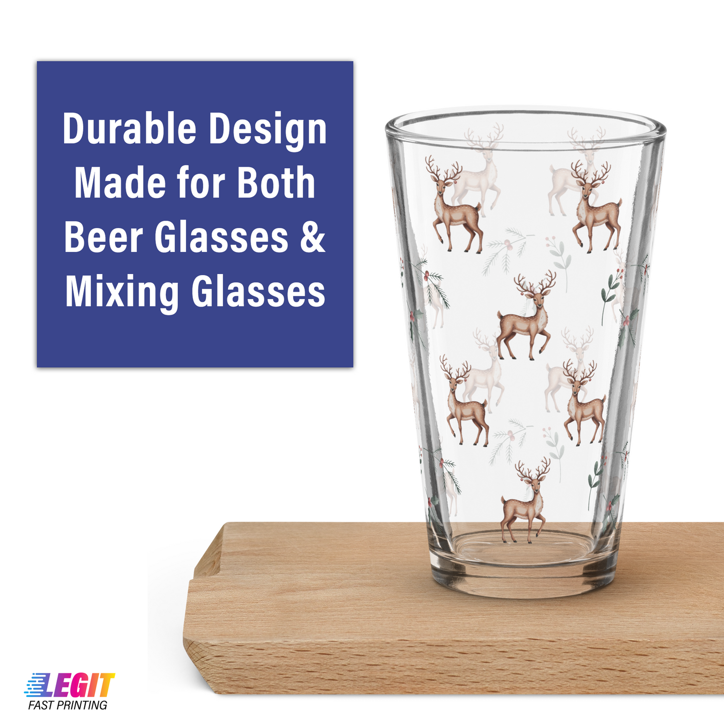 Christmas Reindeer 16oz Pint Glass