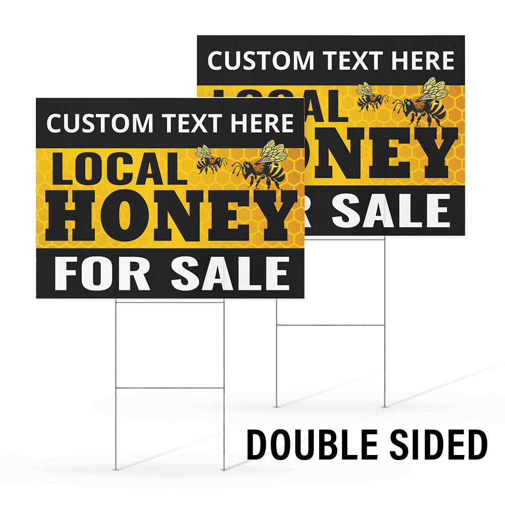 24 by 18 inch double-sided Local Honey for Sale yard sign in vibrant full color