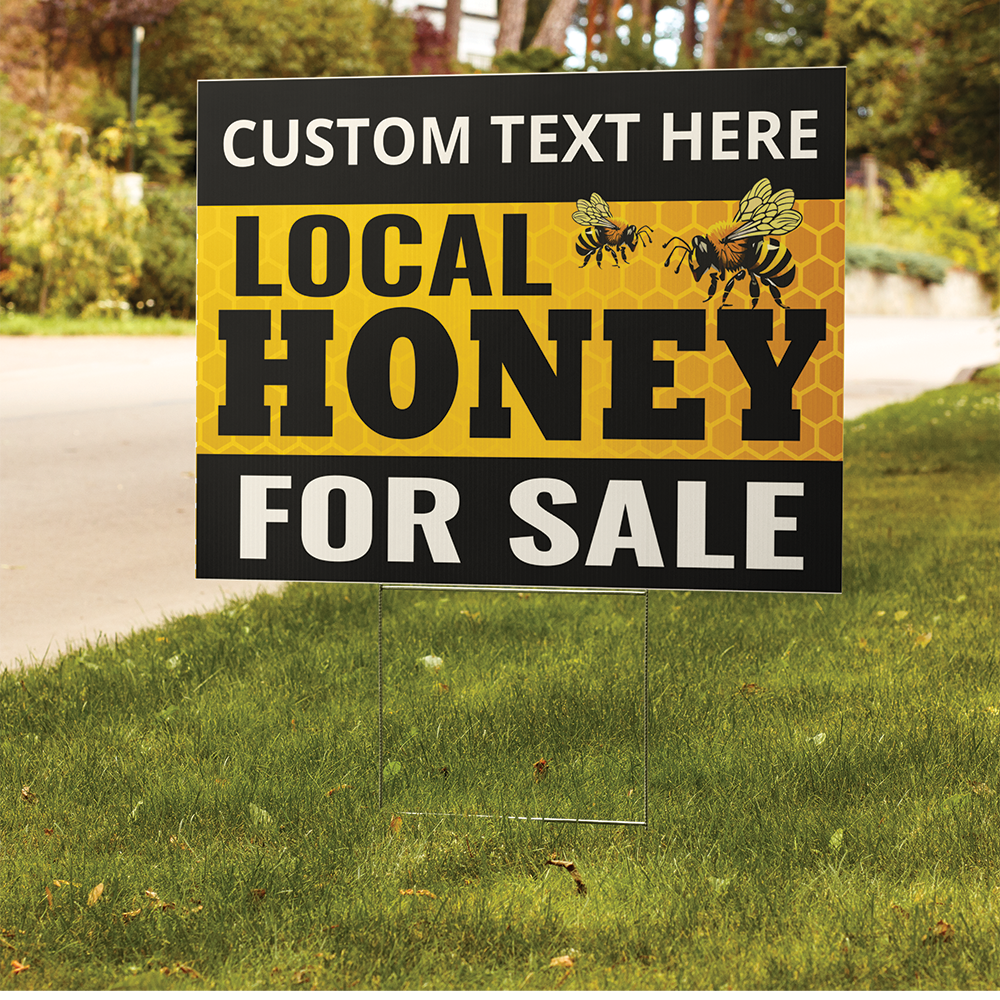 24 by 18 inch double-sided Local Honey for Sale yard sign in vibrant full color