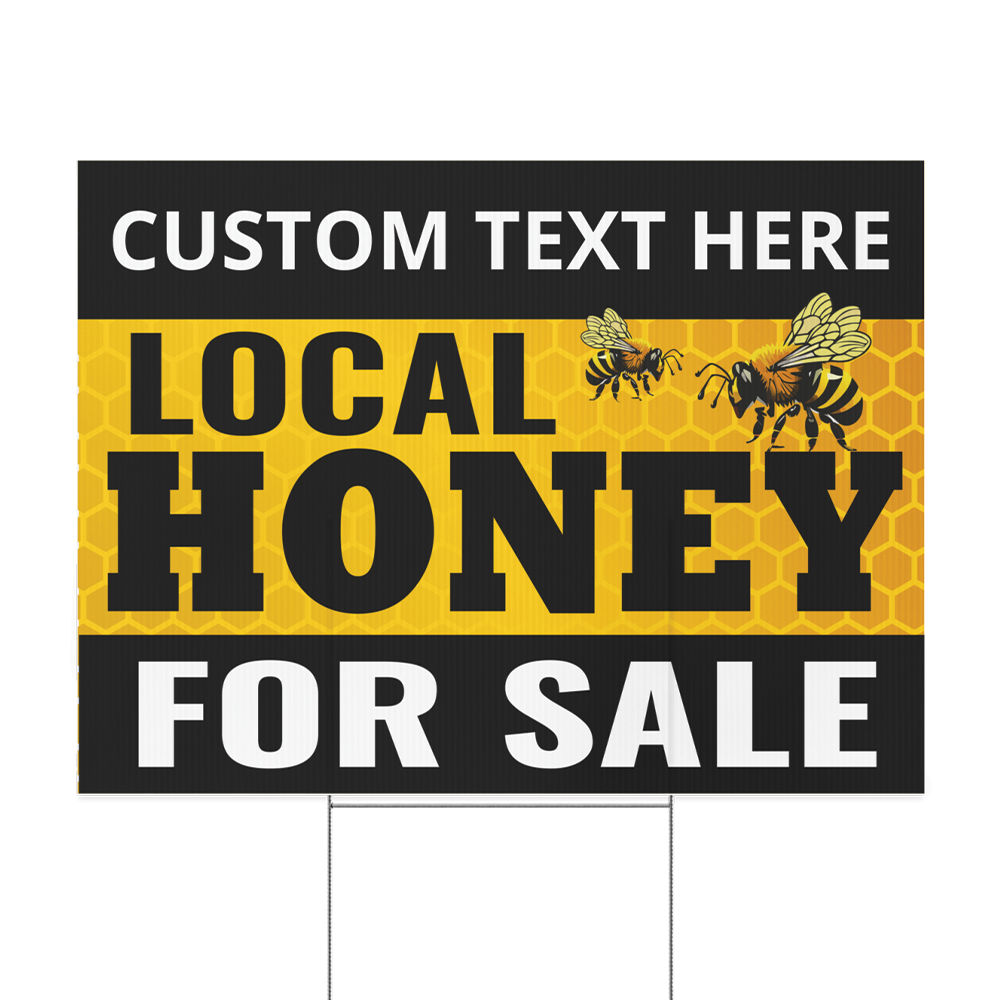 24 by 18 inch double-sided Local Honey for Sale yard sign in vibrant full color