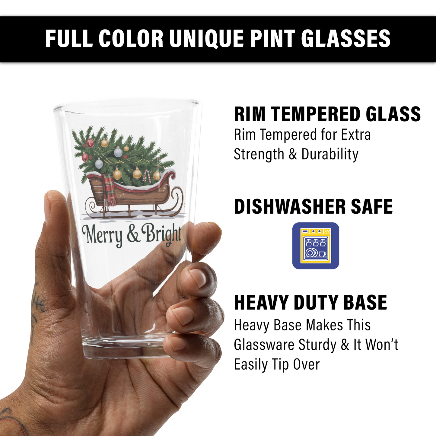 Vintage Christmas Tree Merry & Bright 16oz Pint Glass