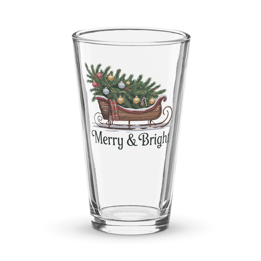 Vintage Christmas Tree Merry & Bright 16oz Pint Glass