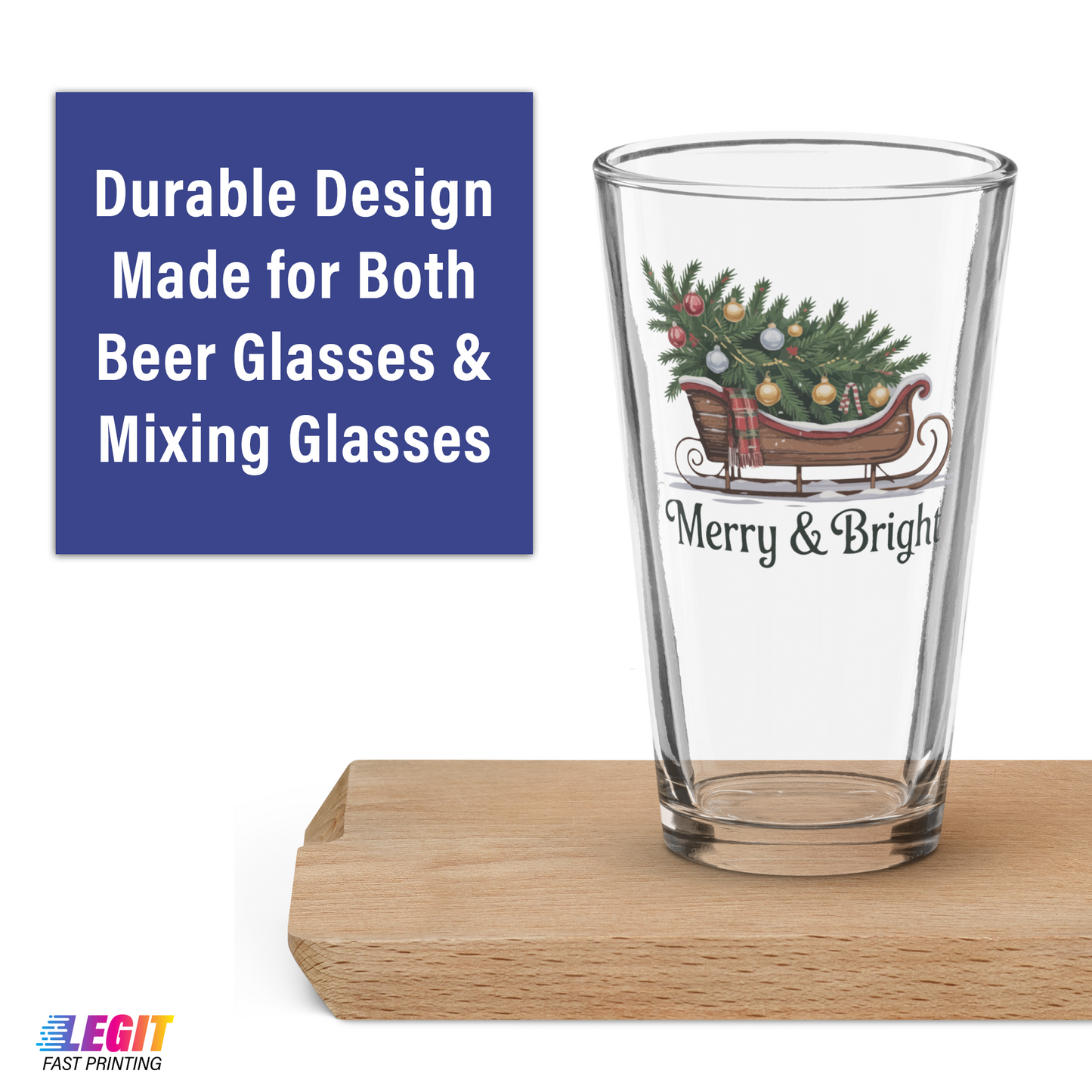 Vintage Christmas Tree Merry & Bright 16oz Pint Glass