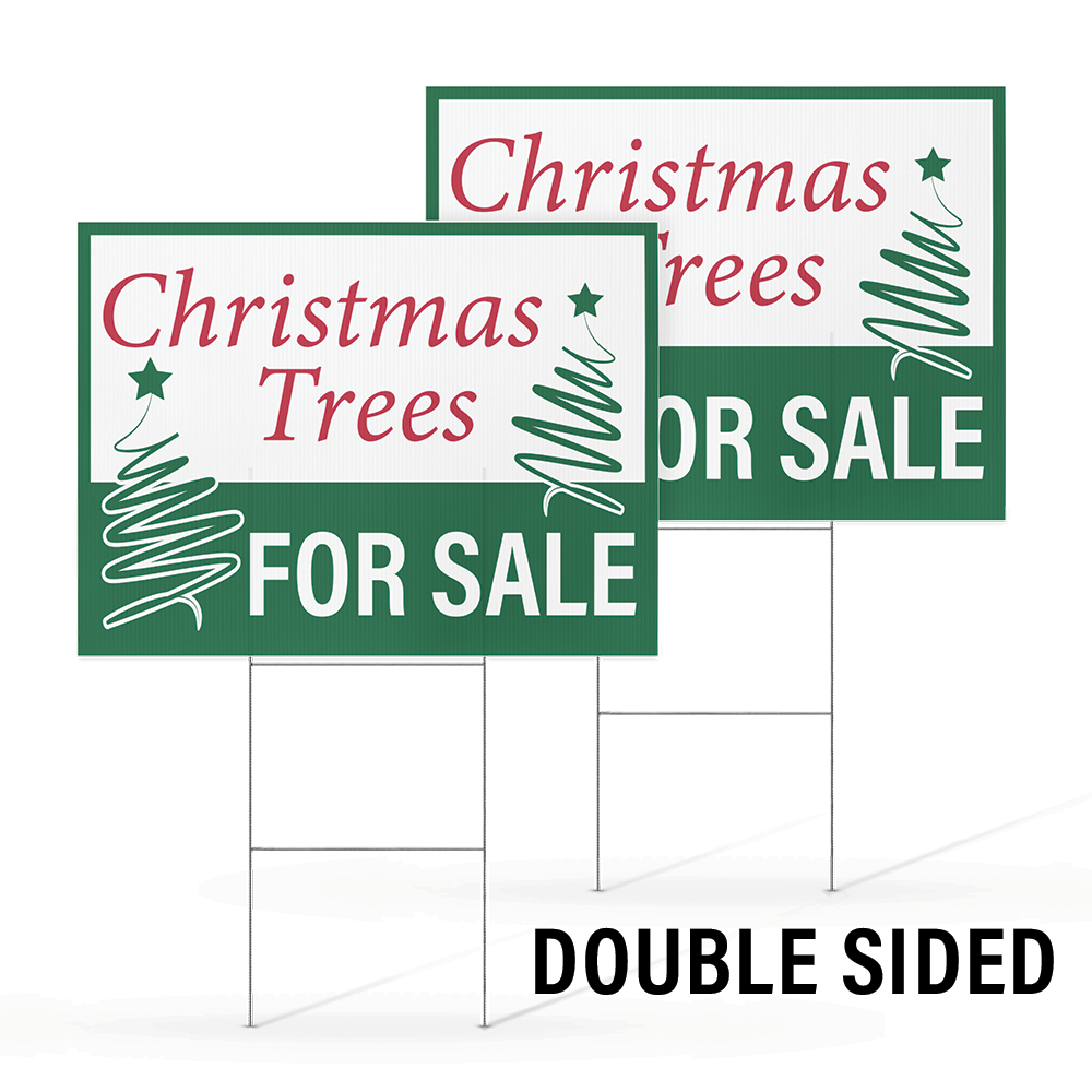 24 by 18 inch double-sided Christmas Trees for Sale yard sign with clear seasonal lettering